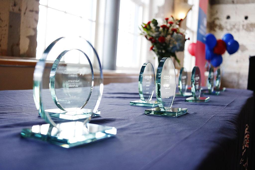 Glass Awards on table