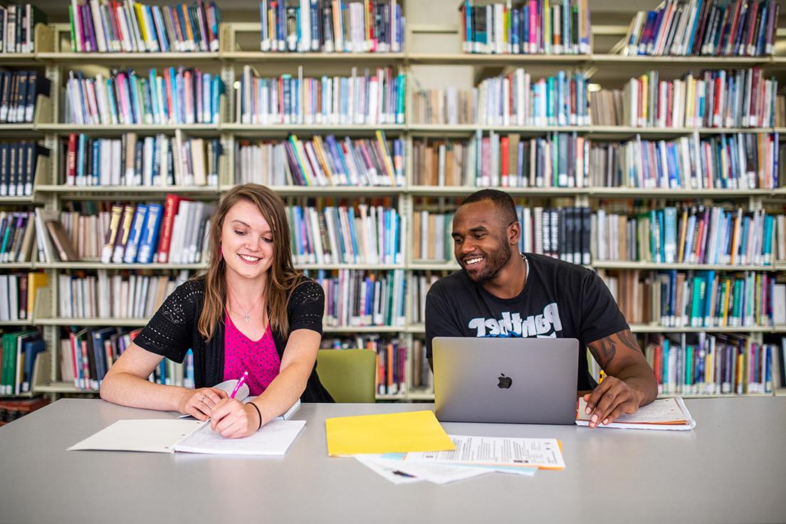 两个学生在图书馆学习