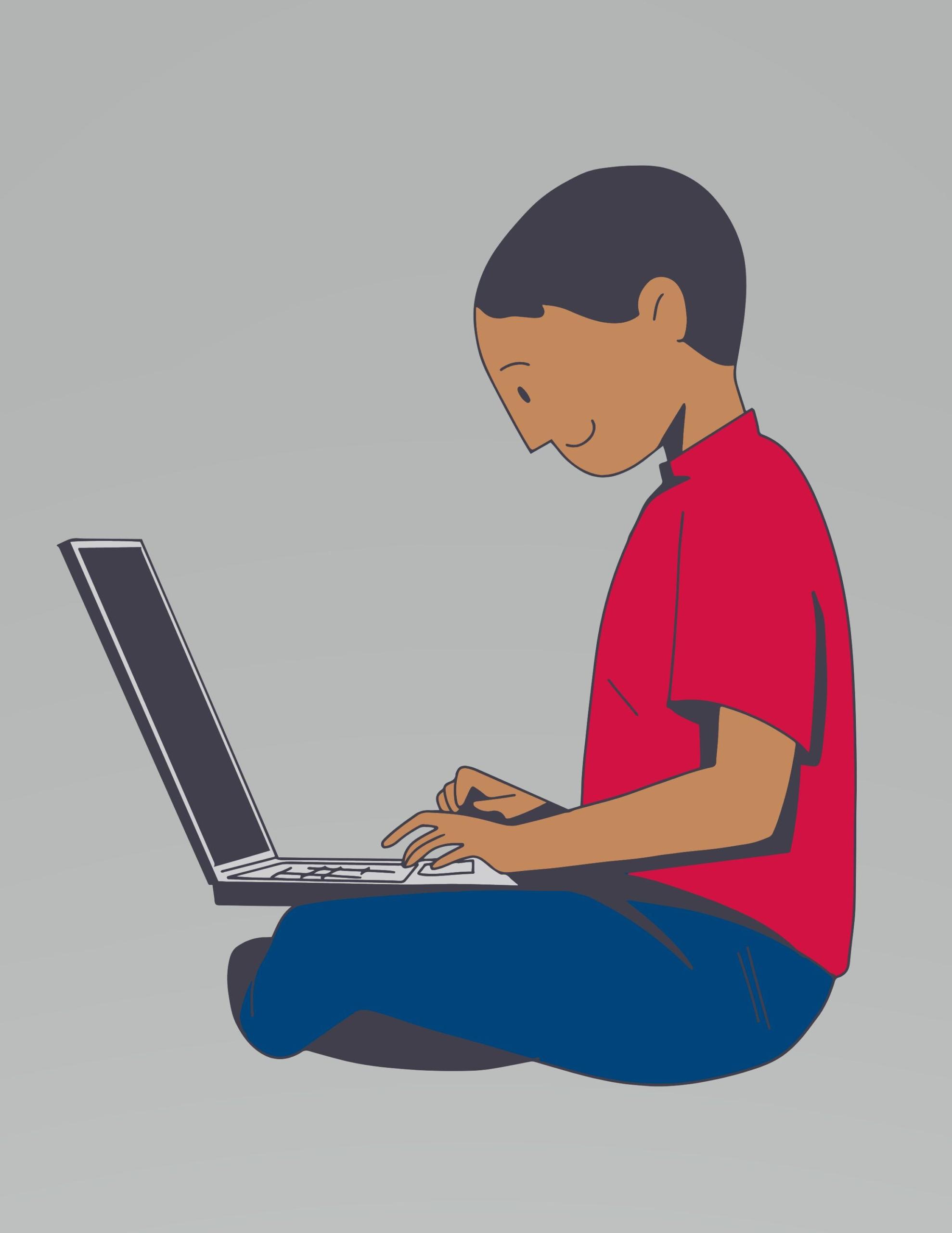 Graphic of a person studying on a laptop computer