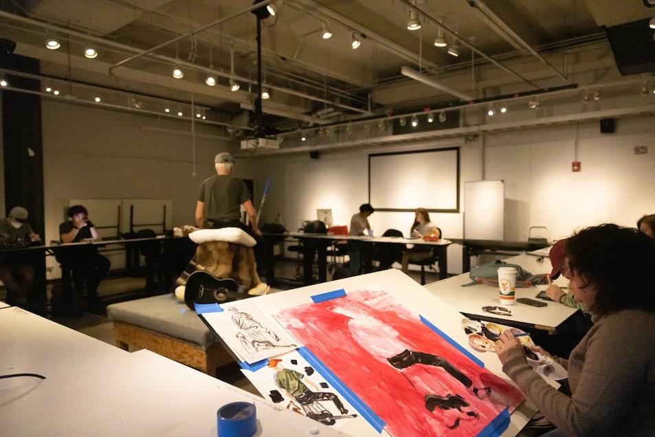 Students work in the studio during the course called 